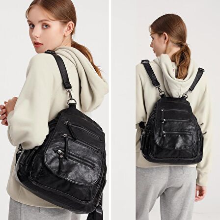 Yıkama Deri Orta Boy Kadın Sırt Çantası 21-K Barcelona 1685