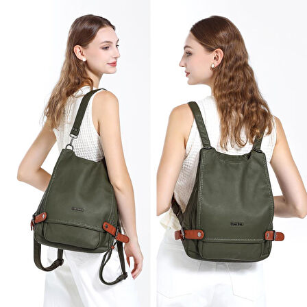 Yıkama Deri Hem Sırt Hem Omuz Kadın Çantası 21K Barcelona 1606