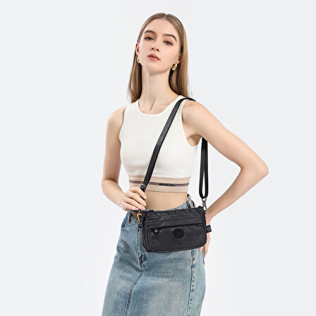 Minik Boy Krinkıl Kumaş Kadın Postacı Çantası Smart Bags 1191