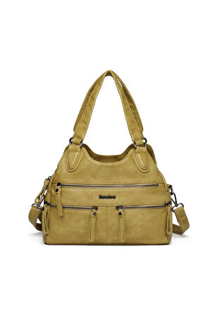 Yıkama Deri Omuz Askılı Kadın Çantası 21K Barcelona 1932