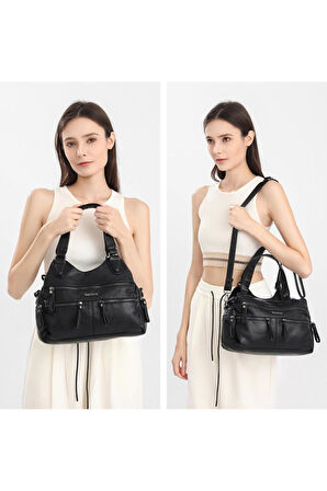 Yıkama Deri Omuz Askılı Kadın Çantası 21K Barcelona 1932