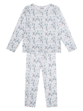 Organik Beyaz Uzun Kollu Kız Çocuk Pijama Takımı