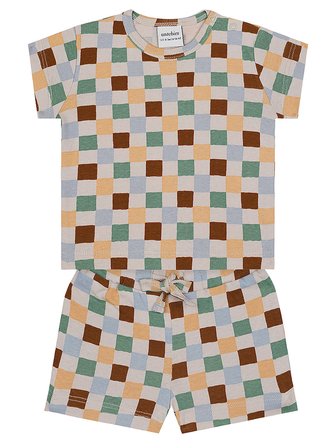 Pastel Damalar Kısa Kollu Tshirt Şort Set