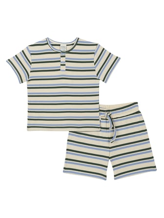 Organik Mavi Tshirt Şort Erkek Çocuk Pijama Takımı