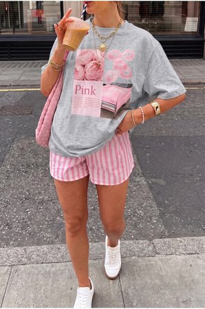 Vintage Retro Pembe Pink Baskılı Tasarım Tshirt