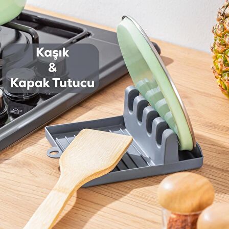 Porsima ORG-85 Kaşık ve Kapak Tutucu - Kapak Standı Kaşık Kepçe Altlığı Düzenleyici Organizer - Antrasit