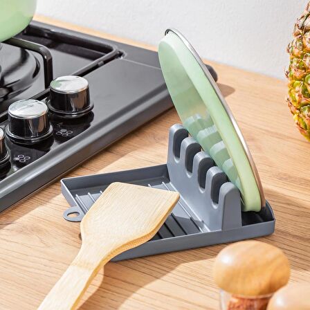 Porsima ORG-85 Kaşık ve Kapak Tutucu - Kapak Standı Kaşık Kepçe Altlığı Düzenleyici Organizer - Antrasit
