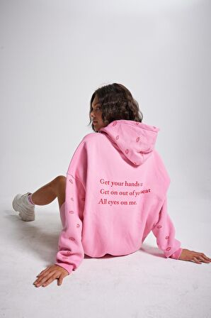 Oversize Kapüşonlu Unisex Eye Sweat Pembe