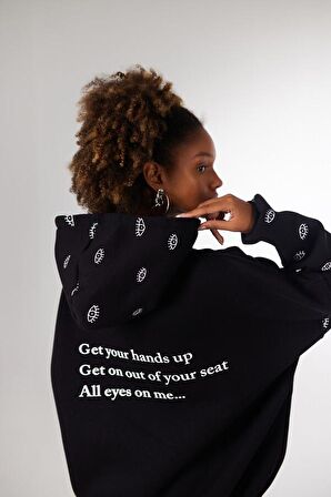 Kadın Siyah Standart Oversize Kapüşonlu Eye Unisex Sweat