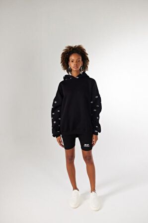 Kadın Siyah Standart Oversize Kapüşonlu Eye Unisex Sweat