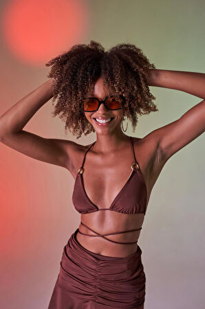 Üçgen Bağcıklı Ayarlanabilir Delphi Bikini Üstü Kahverengi