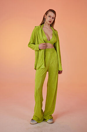 Beli Lastikli Esnek Comfy Pantolon Yeşil