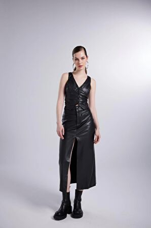 Vegan Deri Uzun Hera Deri Etek