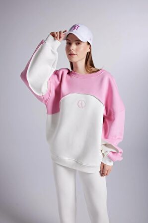 Şardonlu 3 İplik Kumaş Logolu Oversize Nola Sweatshirt Beyaz