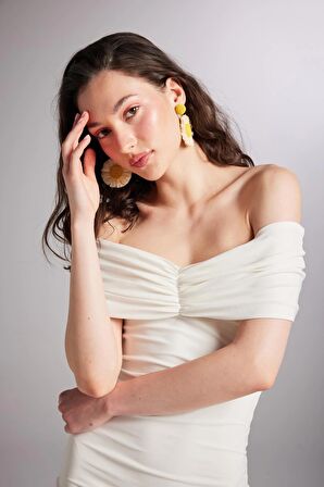 Madonna Yaka Mini Muse Elbise Beyaz