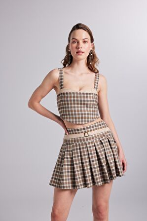 Ekoseli Gipeli Merida Büstiyer Bej