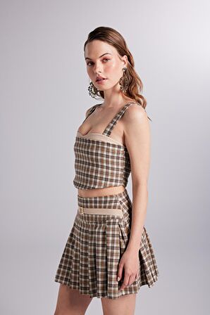 Ekoseli Gipeli Merida Büstiyer Bej