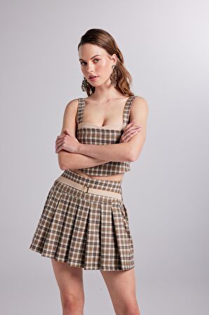 Ekoseli Gipeli Merida Büstiyer Bej