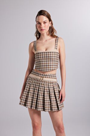 Ekoseli Gipeli Merida Büstiyer Bej