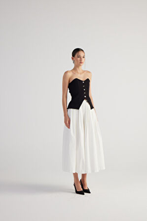 Beli Kemerli Cepli Astarlı Uzun Olivia Etek Beyaz