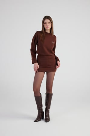Yırtmaçlı Dokuma Kumaş Mini Claire Elbise Kahve