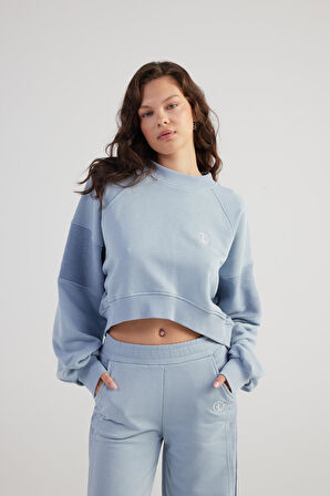 Bisiklet Yaka Şardonsuz Crop Cali Sweatshirt Gri