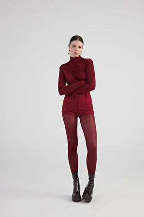 Yüksek Bel Fermuarlı Mini Bailey Şort Bordo