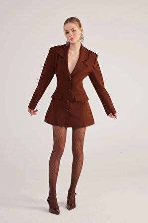 Belden Oturmalı Fit Kesim Deja Blazer Ceket Kahve