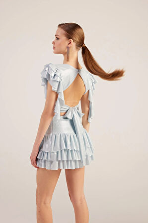 Fırfır Detaylı Etek Bluz Nana Takım Mavi