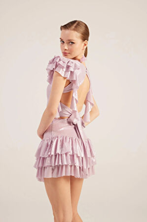 Fırfır Detaylı Etek Bluz Nana Takım Pembe