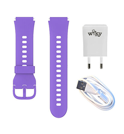 Wiky Watch 5 Plus Kasa Kordon Mor Set + Adaptör & Şarj Kablosu Renkli Koruma, Tam Donanım!
