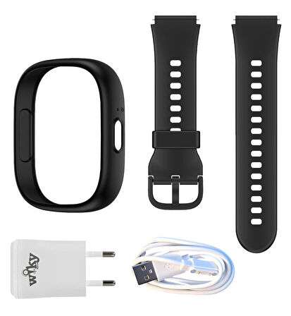 Wiky Watch 5 Plus Siyah Kasa Kordon Set + Şarj Kablosu & Adaptör