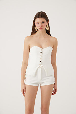 Yüksek Bel Fermuarlı Mini Bailey Şort Beyaz