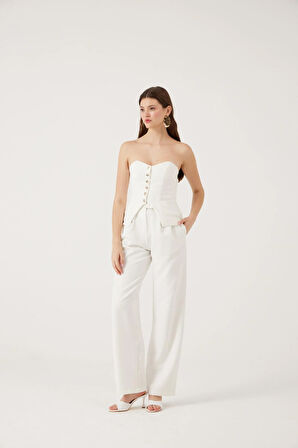 Palazzo Kesim Geniş Paça Harvey Pantolon Beyaz 