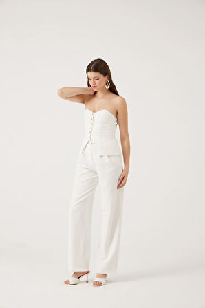 Palazzo Kesim Geniş Paça Harvey Pantolon Beyaz 