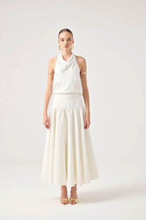 Fermuarlı Uzun Elenor Etek Beyaz