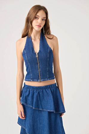 Boyundan Askılı Kaela Jean Yelek Mavi