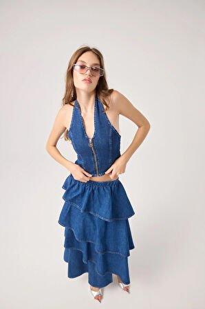 Boyundan Askılı Kaela Jean Yelek Mavi