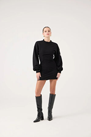 Belden Oturmalı Mini Nancy Elbise Siyah