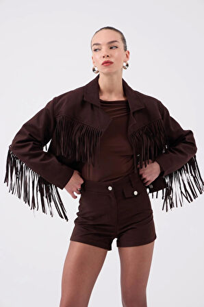 Yüksek Bel Mini Valeri Süet Şort Kahve