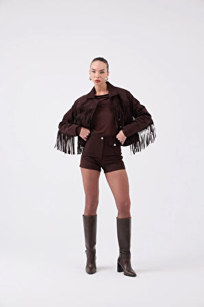 Yüksek Bel Mini Valeri Süet Şort Kahve