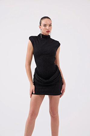 Sırtı Açık Simli Mini Judy Elbise Siyah