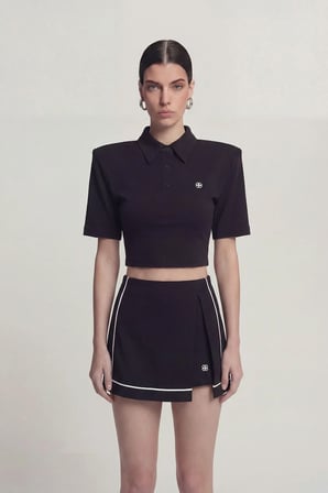 Vatkalı Polo Yaka Carolyn T-Shirt Siyah
