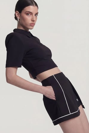 Vatkalı Polo Yaka Carolyn T-Shirt Siyah