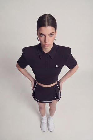Vatkalı Polo Yaka Carolyn T-Shirt Siyah