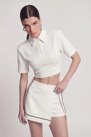 Vatkalı Polo Yaka Carolyn T-Shirt Beyaz