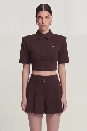 Vatkalı Polo Yaka Carolyn T-Shirt Kahve