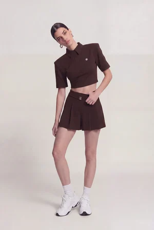 Vatkalı Polo Yaka Carolyn T-Shirt Kahve
