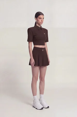 Vatkalı Polo Yaka Carolyn T-Shirt Kahve