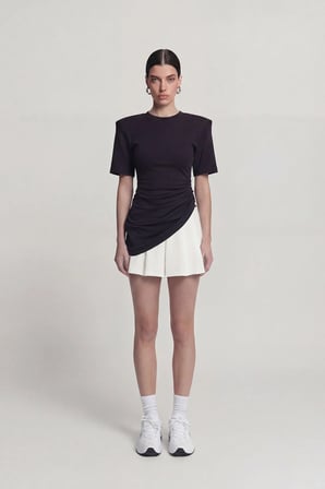 Büzgü Detaylı Vatkalı Demie Tshirt Siyah